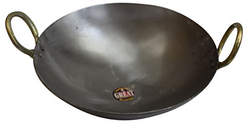 Cast Iron Kadai Kadhai for Cooking Wok Deep Frying Pot with Handle