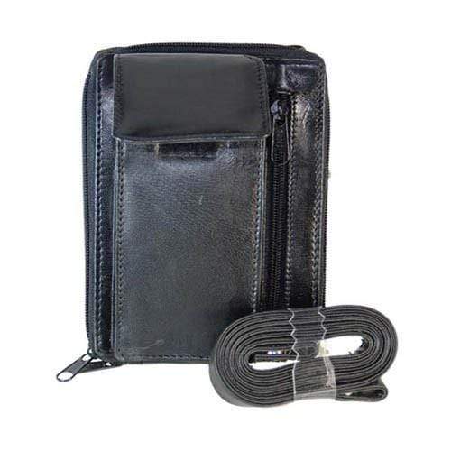 Black Leather Card Holder With Shoulder Strap