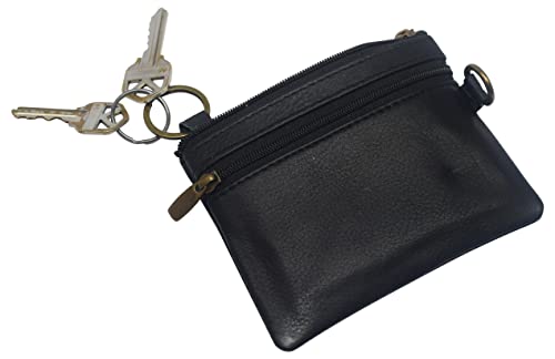 Women's Genuine Leather Coin Purse Mini Pouch Change Wallet with Key Ring, Black