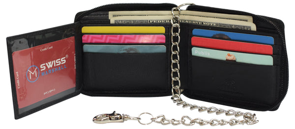 Zip Around Bifold chain Wallet for Men, YKK Zip, RFID safe Leather, Fl