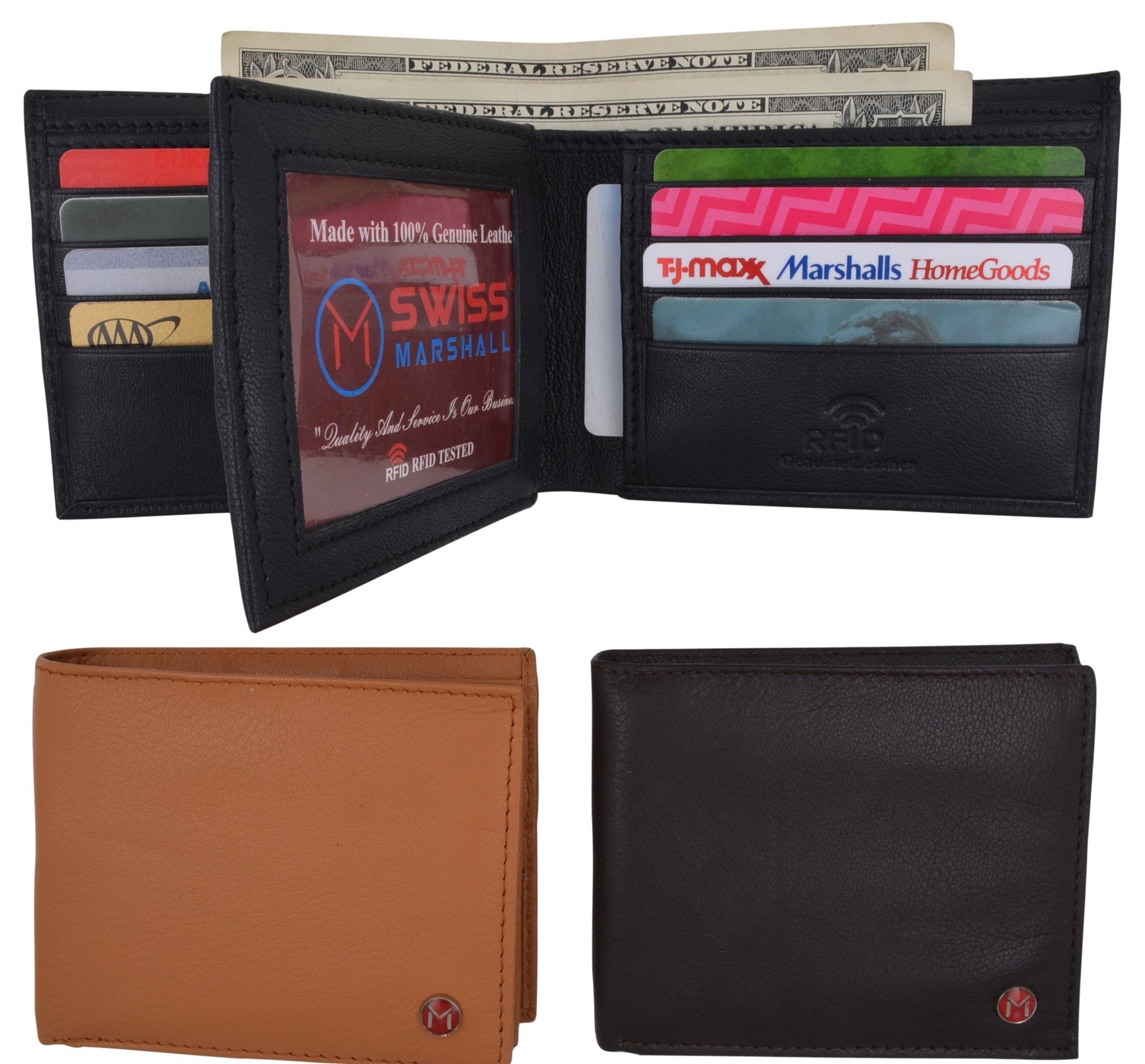 RICHPORTS Checkered Leather Wallets for Men with RFID Blocking