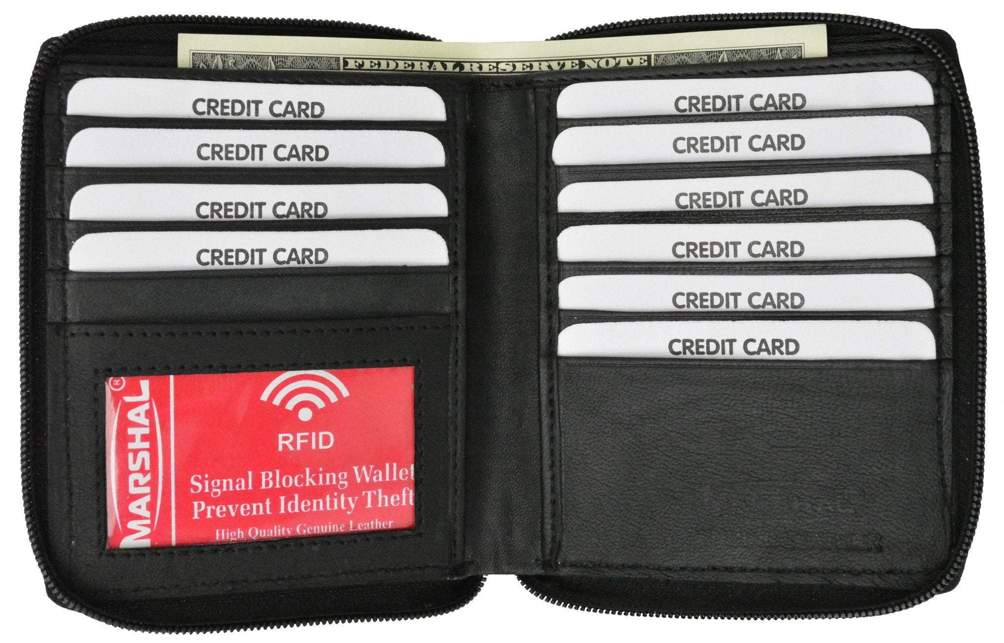RFID Blocking Mens Premium Soft Leather Zippered ID Wallet RFID
