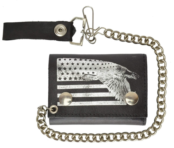 USA-Flag-and-Eagle-Imprint-Biker-Chain-Trifold-Wallet-Genuine-Leather ...