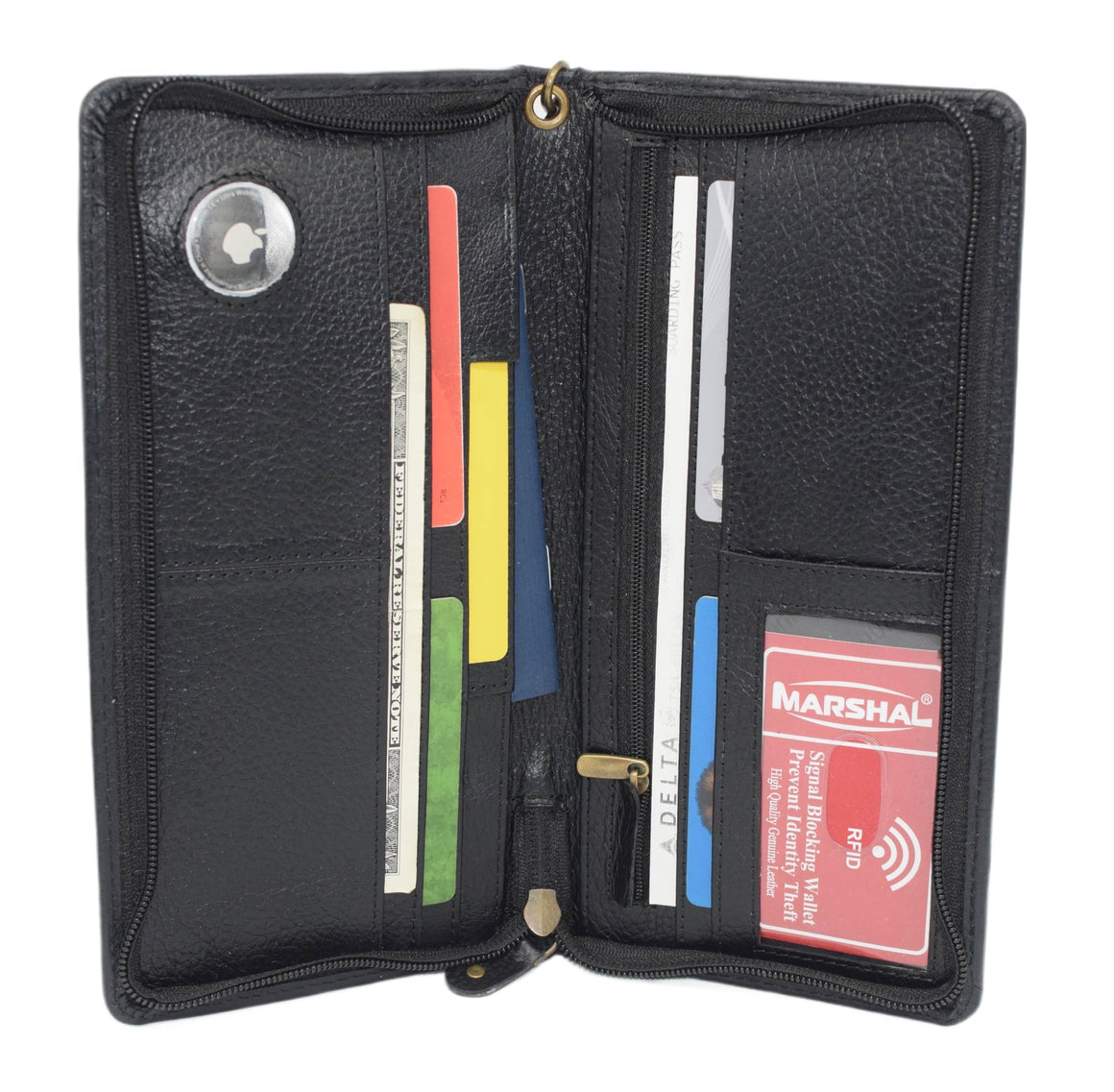 Travel Document Organizer with AirTag Holder - RFID Blocking Passport Wallet Case Family Holder ID Wristlet Wallet-menswallet