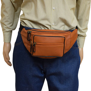 Cowhide Leather Fanny Pack Waist Bag Multifunction Hip Bum Bag Travel Pouch-menswallet