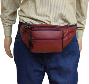 Cowhide Leather Fanny Pack Waist Bag Multifunction Hip Bum Bag Travel Pouch-menswallet