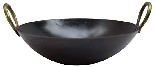 AnNafi® Kadhai | Indian Pure Iron Loha Kadai 9.50 to 10 INCH | Handmade  Deep Frying Pan Black Kadhahi for Cooking Cookware with Handles for Saute 