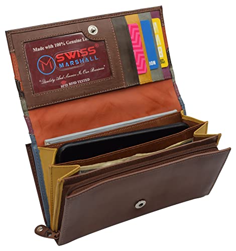  Slim Genuine Saffiano Brown with Metal Stripes Leather Double  Sided Business Card Holder : Office Products