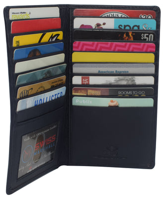 Swiss Marshall RFID Blocking Genuine Leather Mens Long ID 17 Credit Card  Security Wallet Colors 