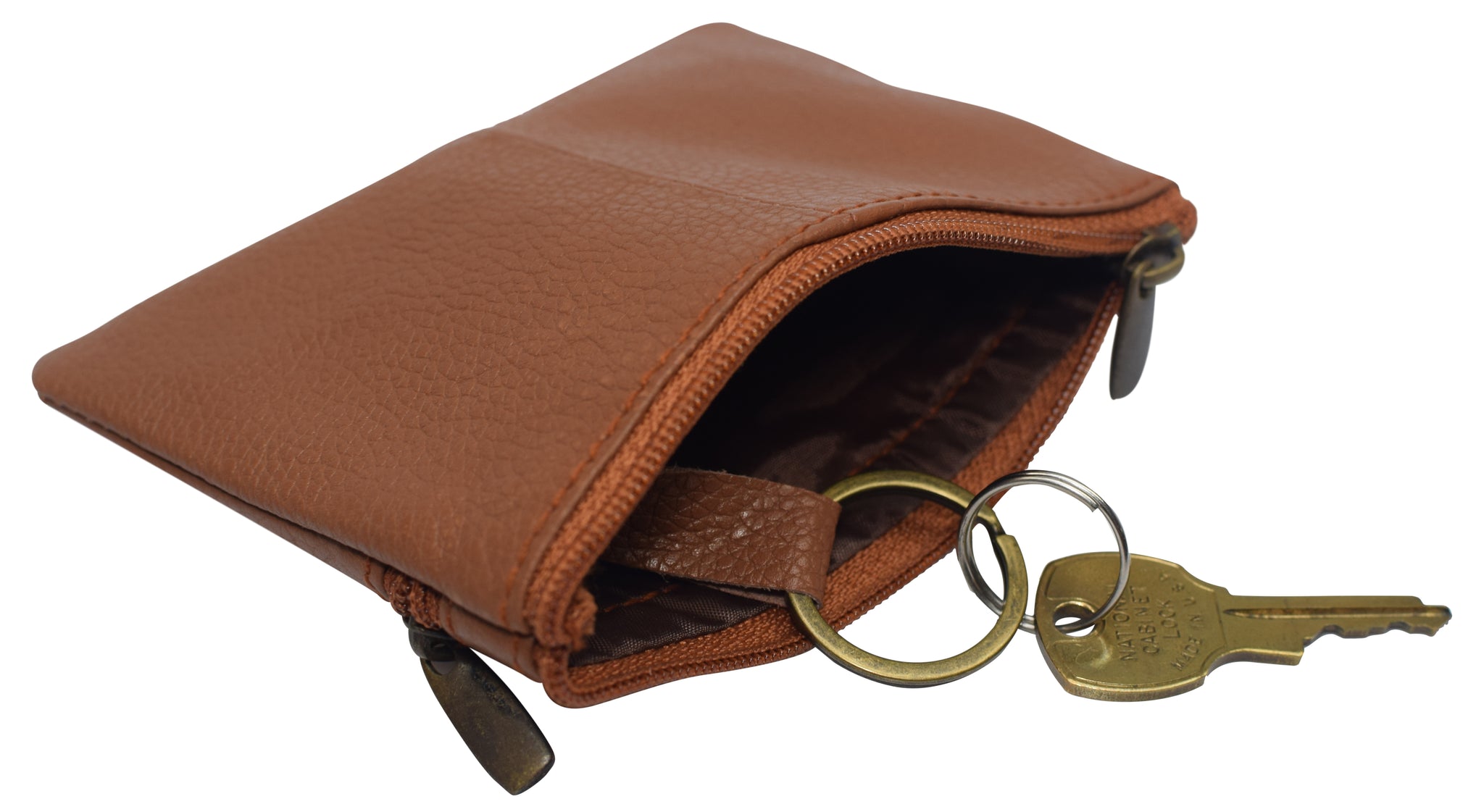 Premium Leather Key Pouch Tiny Zip Coin Purse Card Holder with Keychain  Clasp