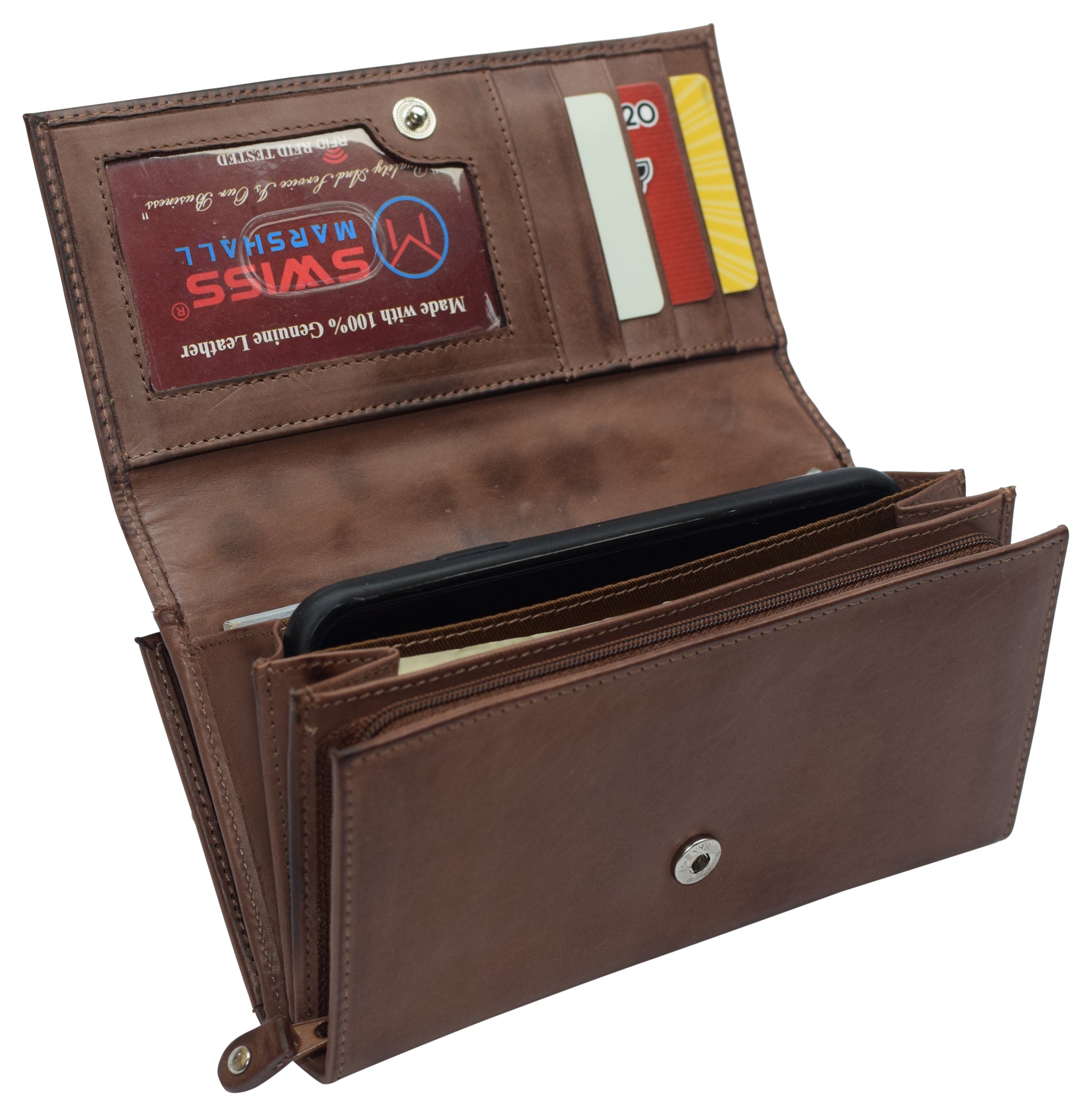 Zip Wristlet Wallet and Phone Clutch - RFID Blocking with Card Holder Organizer Brown Checkered