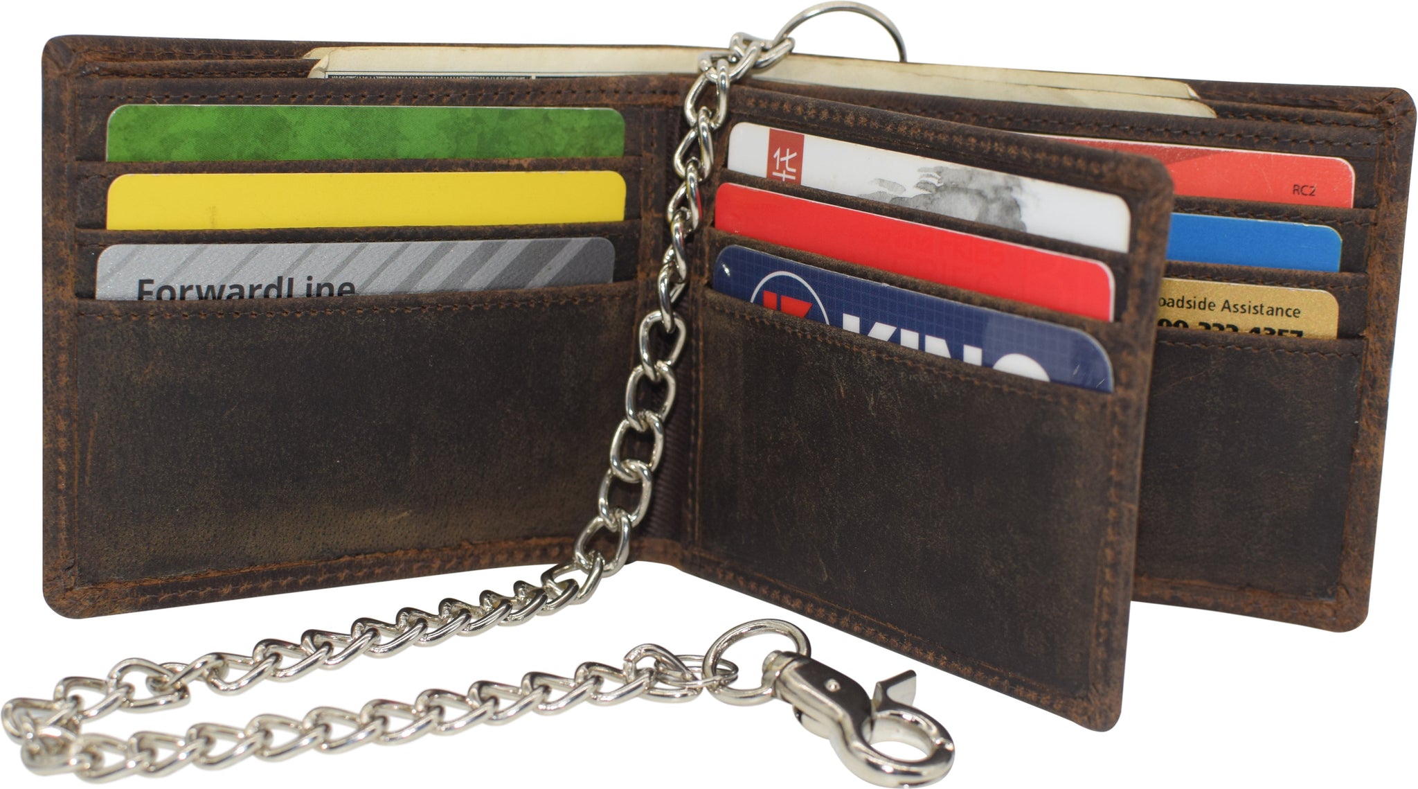 CAZORO USA Motorcycle Chain Wallet for Men – 100% Natural Genuine Leather,  Long Trifold RFID Blocking, Credit Card Money Organizer - Men's Trucker