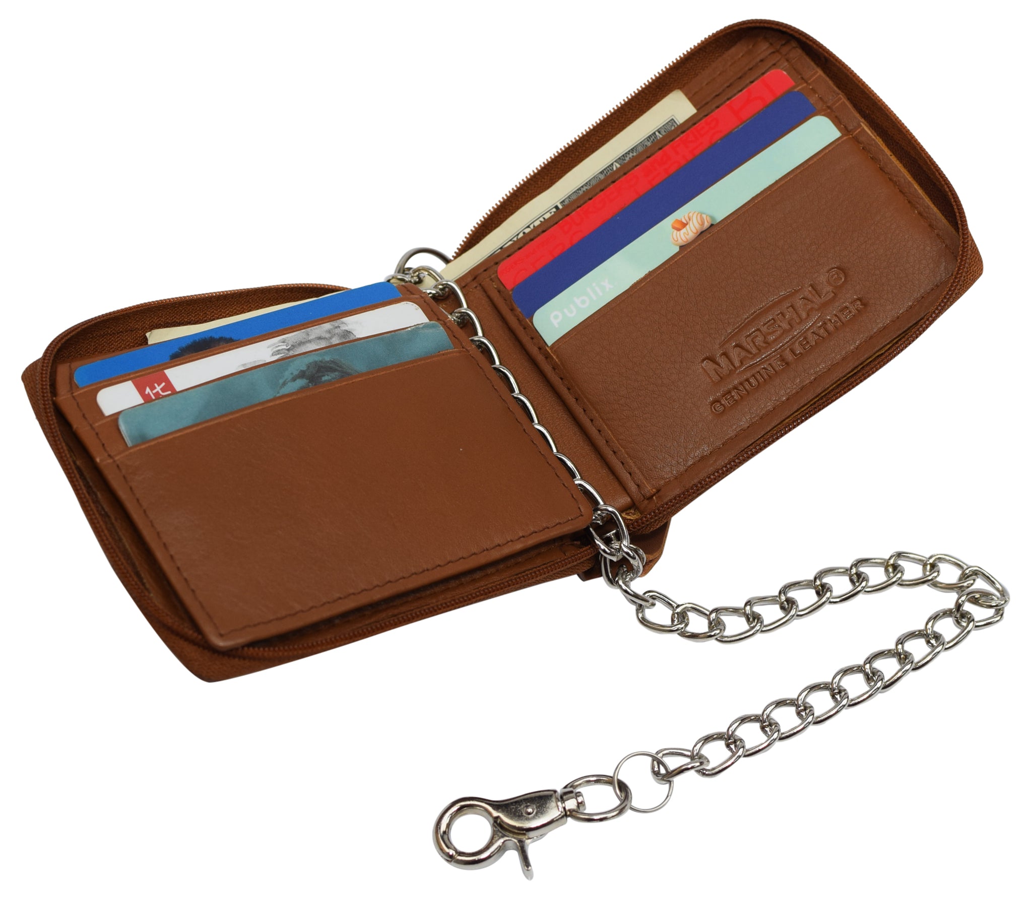 Chain Wallets for Men, RFID Blocking Genuine Leather Bifold Wallet