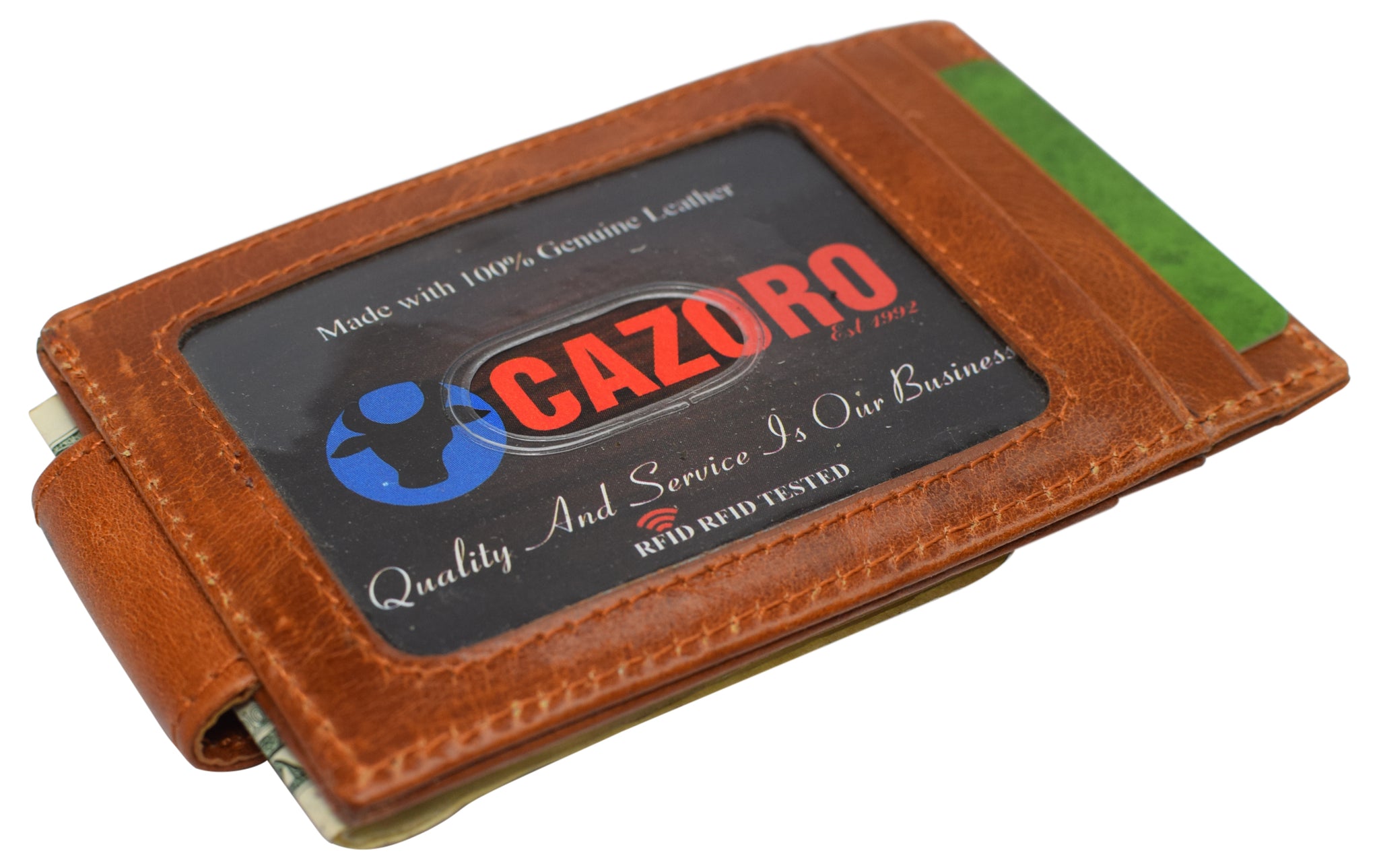 Genuine Leather Money Clipper Wallet for Men, RFID Safe Money Clip