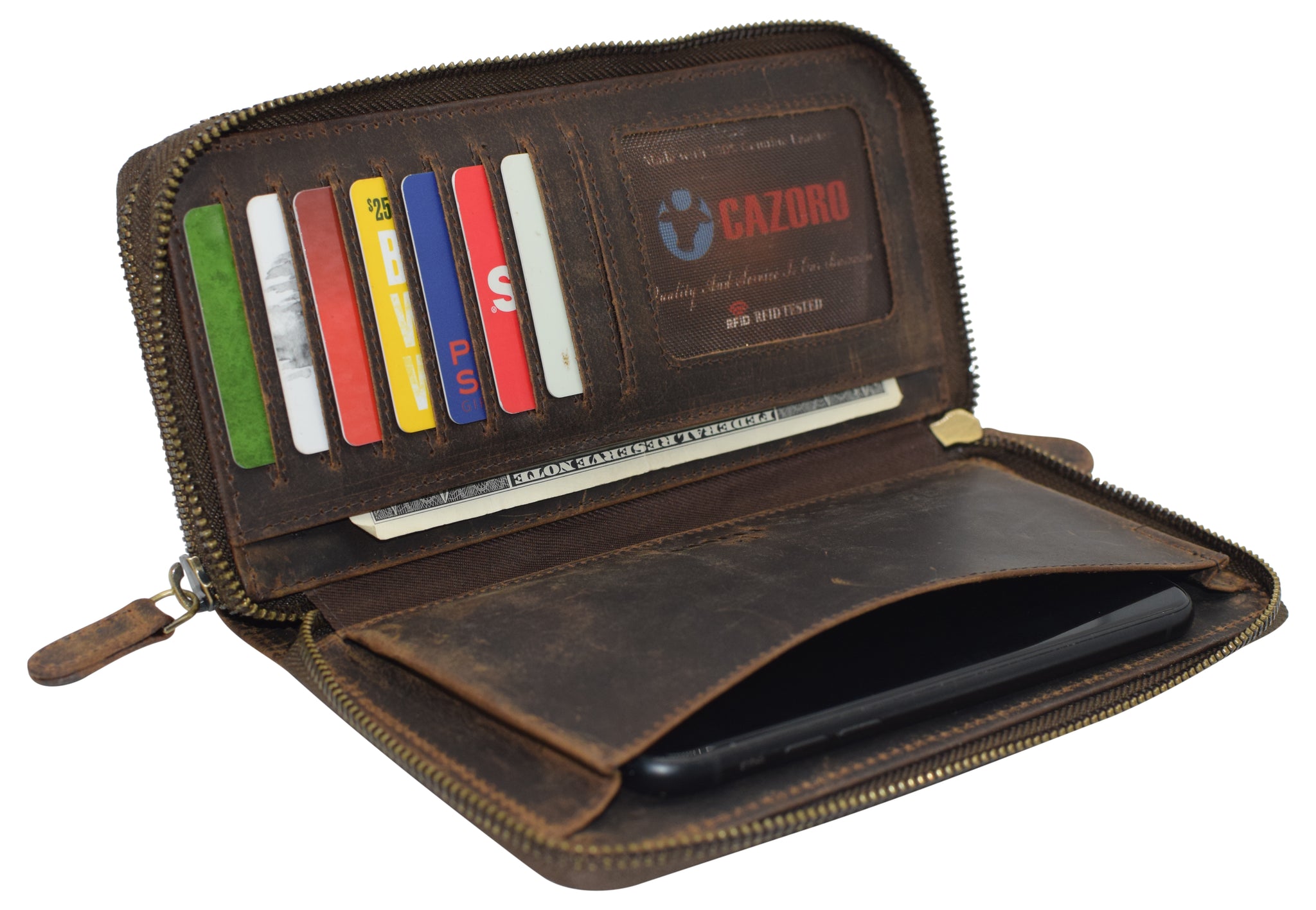 Genuine Leather Wallet for Men Zipper RFID Card Holder Purse