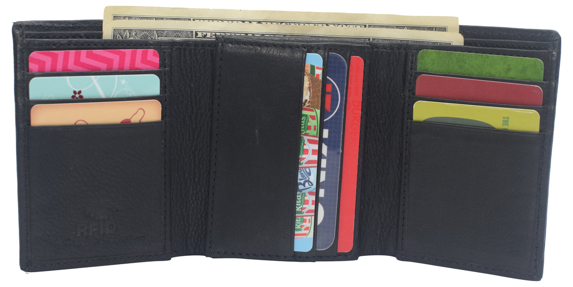 Genuine Leather Trifold Wallets For Men - Mens Wallet With 2 Flip-Up ID Windows RFID Blocking Gifts For Men-menswallet