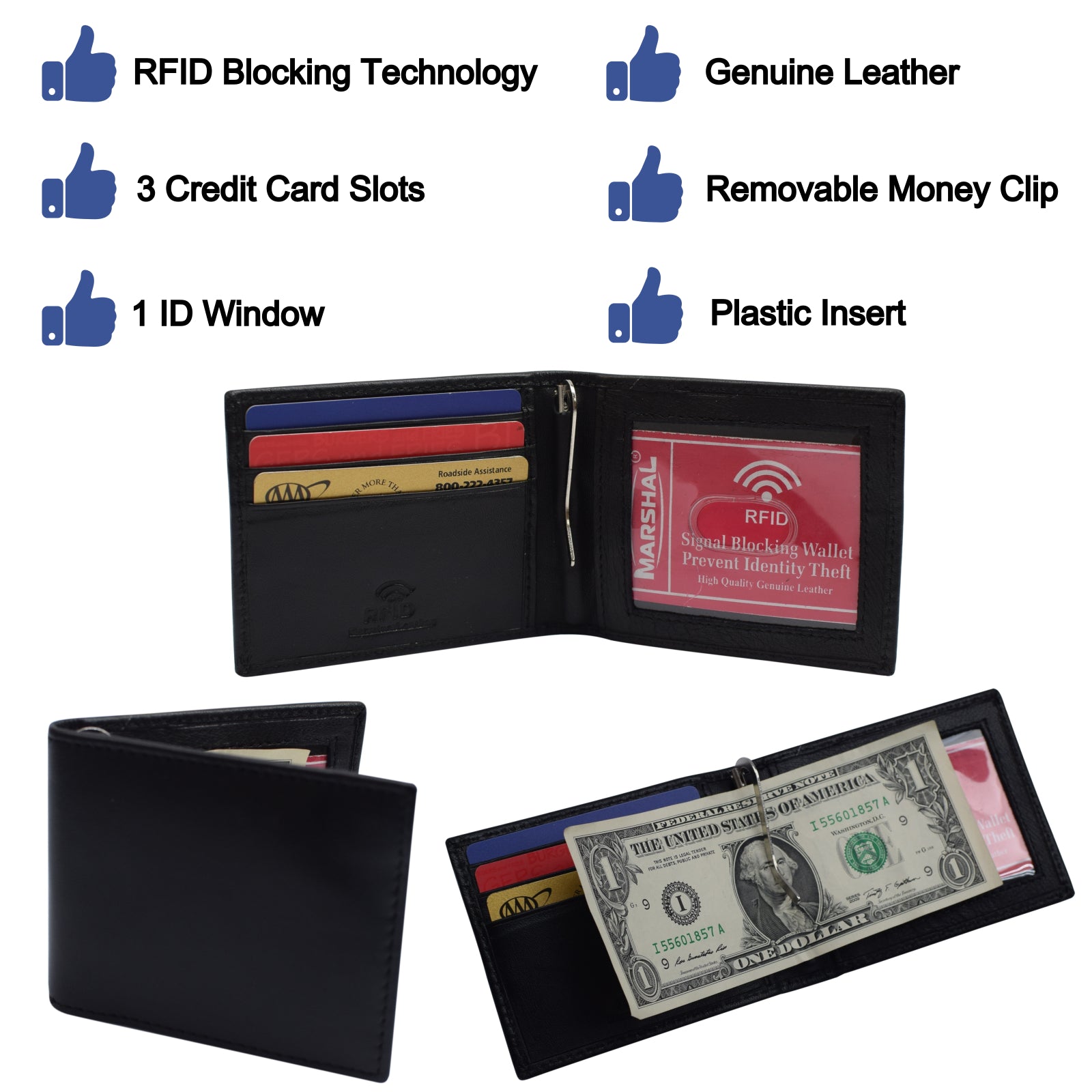 Men's Wallet RFID Blocking Slim Money Clip Credit ID Card Holder