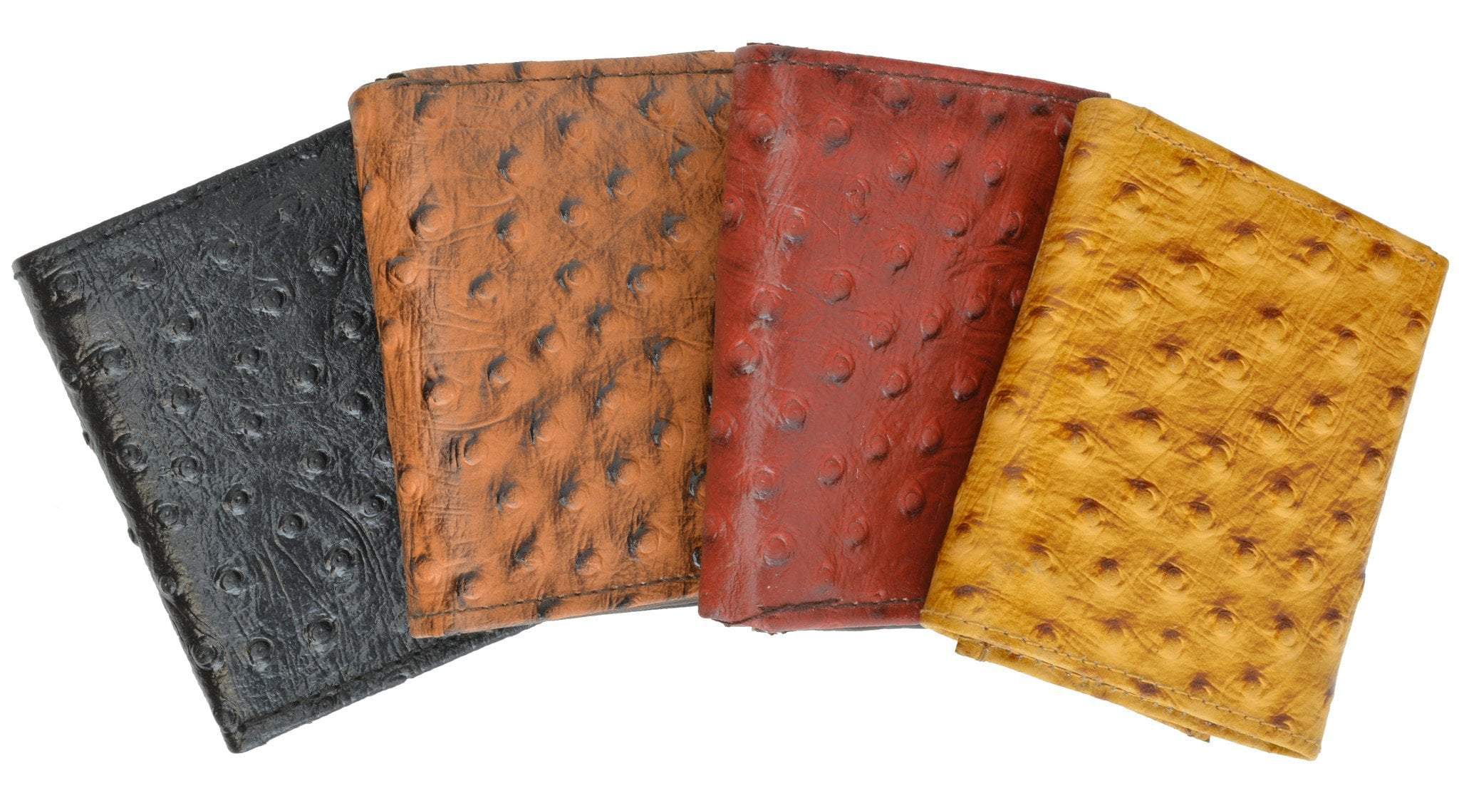 Genuine Ostrich Skin Leather Men's Bifold Wallets Made In USA