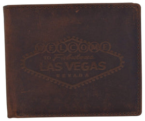 RFID Mens Welcome to Fabulous Las Vegas Nevada Leather Bifold Wallet