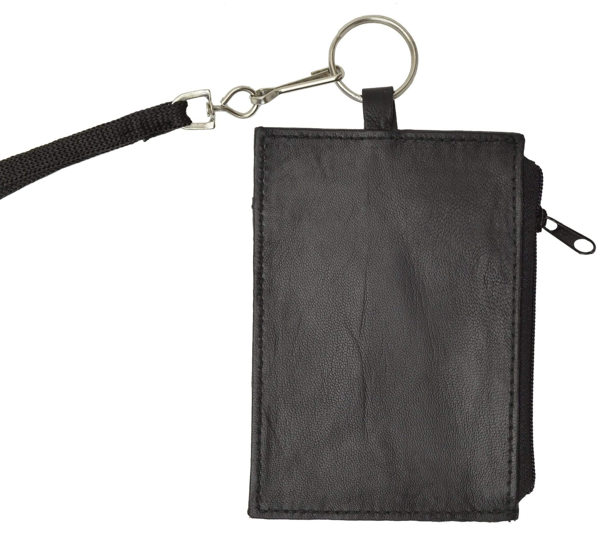 Leather ID Card Badge Holder Neck Pouch Ring Wallet with Strap 761 R