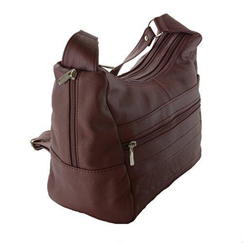 Womens Genuine Leather Purse Adjustable Strap Mid Size Multi Pocket Shoulder  Bag Navy Blue