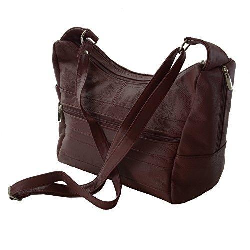 Brown Genuine Leather Crossbody Bag with Multiple Pockets
