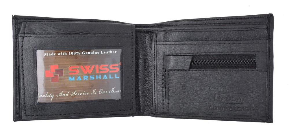 Swiss Marshal Flap Up ID Credit Card Holder Genuine Leather Bifold ...
