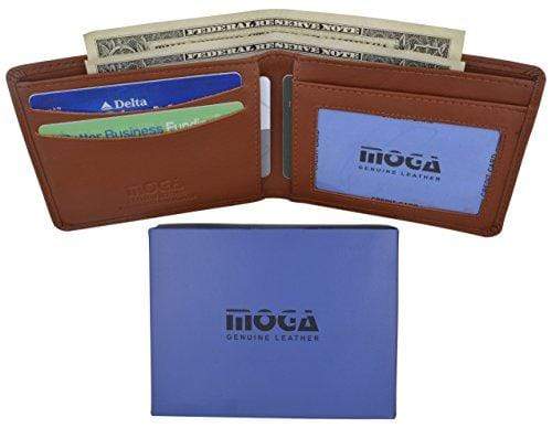 Men's Slim Bifold Wallet Genuine Leather Thin Wallet for Men With ID Window by Moga-menswallet