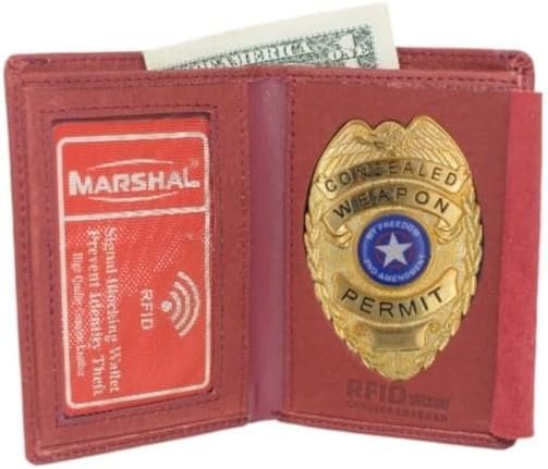 Marshal RFID Blocking Cowhide Leather Burgundy Slim Thin Bifold ID Money Wallet Oval Shape Badge Holder-menswallet