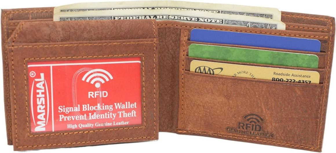 Marshal RFID Blocking Elephant Genuine Leather Bifold Trifold Wallet for Men (Trifold)-menswallet