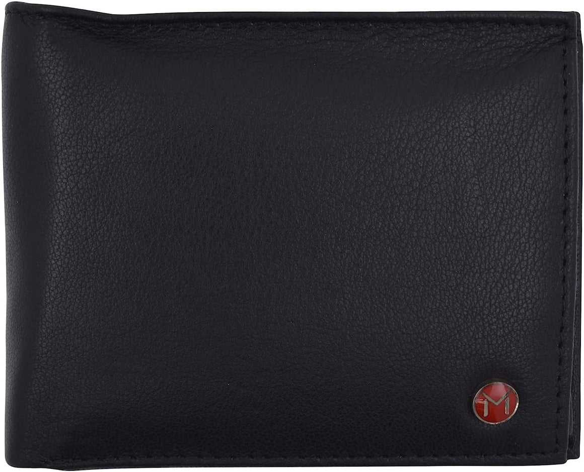 Swiss Marshall RFID Logo Mens Wallet Deluxe Capacity Passcase Bifold With Divided Bill Section (Black)-menswallet