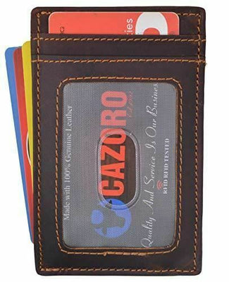 CAZORO Mens Leather Money Clip Magnet Front Pocket Wallet Slim ID